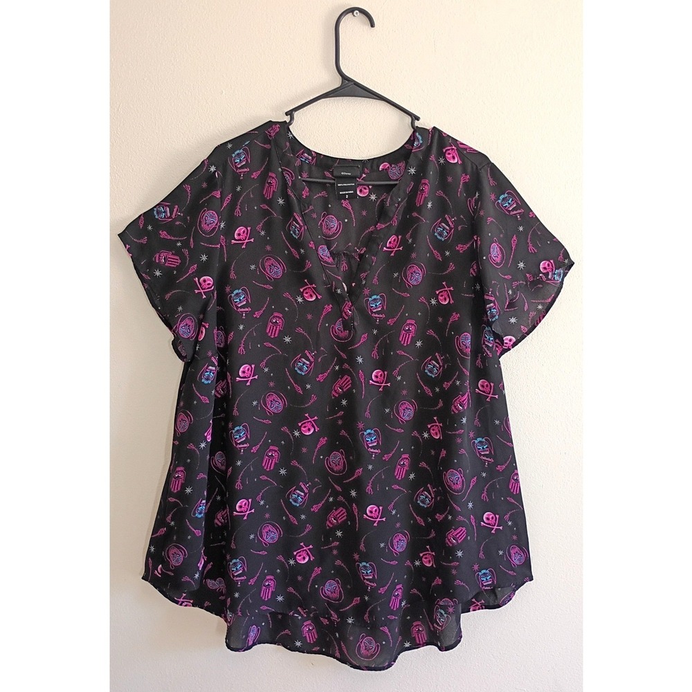 Disney Villains Dr Facilier Poison Print Blouse Black Pink Purple 2X Lightweight